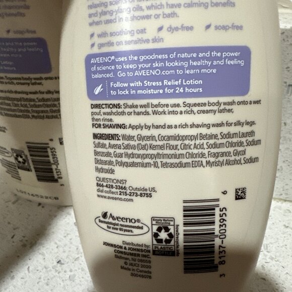 2X Aveeno Stress Relief Body Wash Lavender Scented 12 Oz Each Original Formula - Picture 3 of 3